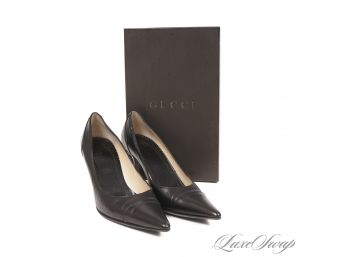 WORN FOR TWO HOURS : LIKE NEW IN BOX GUCCI MADE IN ITALY BLACK BALI KID LEATHER PUMPS 8
