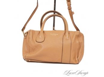 GREAT DAILY DRIVER : ISAAC MIZRAHI NEW YORK CAMEL TAN DRUMMED LEATHER SPEEDY BAG WITH STRAP