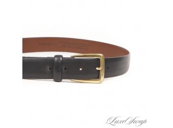 ESSENTIAL LUXURY : YVES SAINT LAURENT HAND CRAFTED BLACK LEATHER BEVELED EDGE BRASS BUCKLE MENS BELT 36