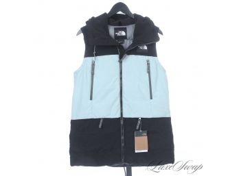 THIS IS GOOD : BRAND NEW WITH TAGS $199 THE NORTH FACE 'PALLIE' BLACK / CLOUD BLUE DOWN FILLED WOMENS VEST M