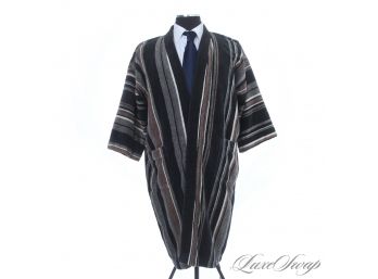 MAXIMUM 1980S CARTEL VIBES : VINTAGE CHRISTIAN DIOR MENS ROBE DE CHAMBRE BLACK AND BROWN STRIPED ROBE