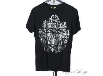 BRAND NEW WITH TAGS AUTHENTIC VERSACE JEANS COUTURE BLACK SILVER ROCKSTAR PRINTED TEE SHIRT M