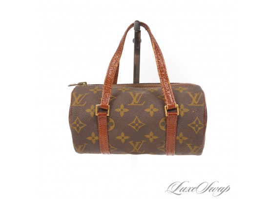 SO CUTE! VINTAGE LV MONOGRAM CANVAS MINI BARREL BAG WITH FULL LEATHER LINER AND STRAPS