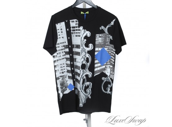 BRAND NEW WITH TAGS AUTHENTIC VERSACE JEANS COUTURE BLACK TEE SHIRT WITH X-RAY BAROCCO PRINT M