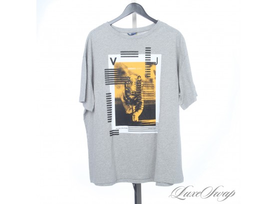 BRAND NEW WITH TAGS AUTHENTIC VERSACE JEANS COUTURE MENS TEE SHIRT IN HEATHER GREY WITH TIGER STAMP PRINT M