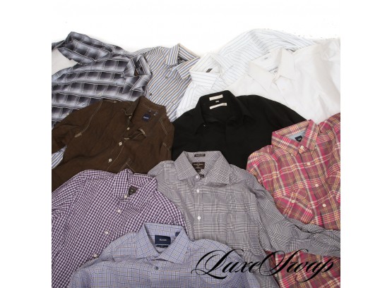 MIXED LOT OF APPROXIMATELY 10 MENS BUTTON DOWN SHIRTS IN MIXED SIZES INCLUDING BEN SHERMAN, HAUPT, FACCONABLE
