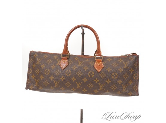 VERY UNIQUE SHAPE! VINTAGE LV MONOGRAM CANVAS FULL LEATHER LINED EAST WEST BAG WITH ECLAIR ZIPPERS!