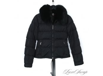 THE STAR OF THE SHOW! LIKE NEW AUTHENTIC PRADA LINEA ROSSA BLACK DOWN FILLED FOX FUR TRIMMED COAT 42