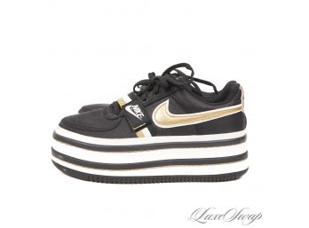 NOT EASY TO FIND : NIKE 'VANDAL' AO2868-002 BLACK GOLD AND WHITE PLATFORM SNEAKERS 7.5