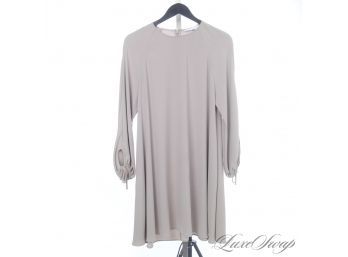 EARTH TONES ARE MAJOR : RECENT CO TRIACETATE BLEND TRUFFLE HAMMERED CREPE RAGLAN SLEEVE DRESS TOP M