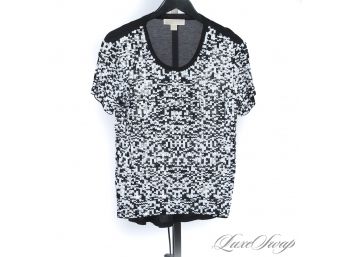 SO CUTE! BRAND NEW WITHOUT TAGS MICHAEL KORS BLACK STRETCH KNIT TEE SHIRT WITH BLACK AND WHITE SEQUINS S