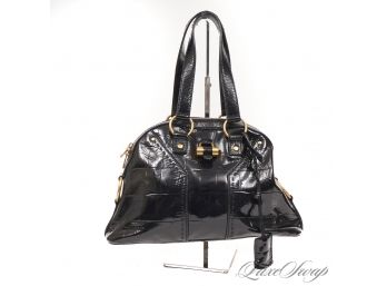 THE STAR OF THE SHOW! GO LOOK IT UP! LIKE NEW AUTHENTIC YSL YVES SAINT LAURENT PATENT ALLIGATOR 'MUSE' BAG
