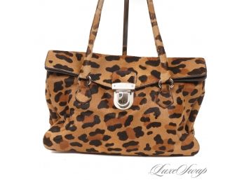 CONTAIN YOURSELVES LADIES! AUTHENTIC PRADA MADE IN ITALY PONY FUR LEOPARD PRINT 12.5' FLAP BAG!