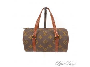 SO CUTE! VINTAGE LV MONOGRAM CANVAS MINI BARREL BAG WITH FULL LEATHER LINER AND STRAPS