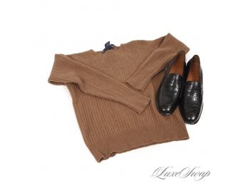 LOT OF TWO BRAND NEW RALPH LAUREN WOMENS BLACK ALLIGATOR PRINT LOAFERS AND A CARAMEL BROWN CABLEKNIT SWEATER!