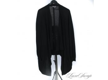 YOULL NEVER WANT TO TAKE IT OFF : VINCE 100 CASHMERE BLACK RIBBED SWING CARDIGAN LONG SWEATER L