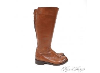 WITH SOME DARK DENIM OH MAN! COSTUME NATIONAL MADE IN ITALY LUGGAGE BROWN SOFT LEATHER TALL BOOTS 36.5