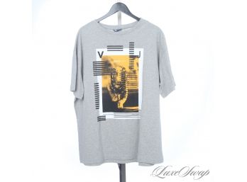 BRAND NEW WITH TAGS AUTHENTIC VERSACE JEANS COUTURE MENS TEE SHIRT IN HEATHER GREY WITH TIGER STAMP PRINT M