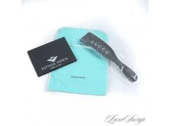 LOT OF 3 AUTHENTIC GUCCI, TIFFANY & CO., AND BOTTEGA VENETA STERLING POLISHING CLOTH, MIRROR AND SHOEHORN