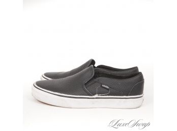 EVERYONES GOTTA HAVE ONE : LIKE NEW VANS OFF THE WALL BLACK LEATHER PERFORATED SKATEBOARD SHOES 6.5