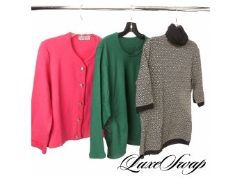 LOT OF APPROXIMATELY 6 WOMENS SWEATERS IN VARIOUS SIZES INCLUDING JAEGER, DANA BUCHMAN, AND ANN TAYLOR