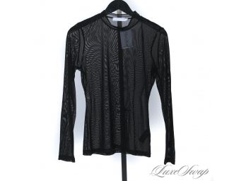 YOUR HUSBAND WILL THANK US : LIKE NEW ANNE FONTAINE PARIS 'LYRIQUE' SHEER BLACK MESH STRETCH L/S SHIRT 40