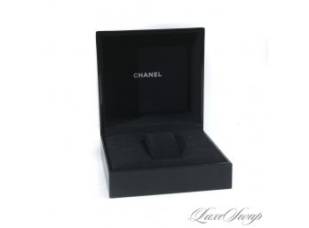 LIKE NEW AUTHENTIC CHANEL BLACK LEATHER EFFECT AND SILVER HARDSIDE WATCH BOX AND STAND #2