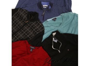 MIXED LOT OF APPROXIMATELY 7 MENS SWEATERS IN VARIOUS SIZES INCLUDING BROOKS BROTHERS PETER MILLAR AND MORE
