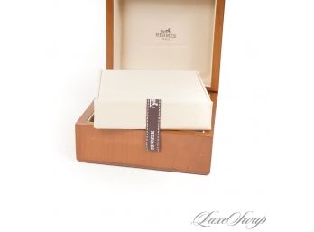 WOULD MAKE THE MOST BEAUTIFUL JEWELRY BOX! AUTHENTIC HERMES SOLID WOOD WATCH BOX WITH DETACHABLE TRAY & STAND
