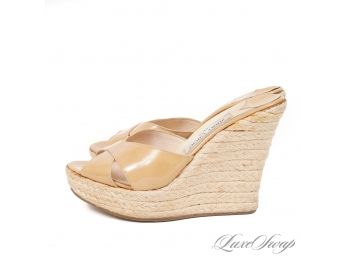 THE ULTIMATE SUMMER SHOE? PROBABLY! AUTHENTIC JIMMY CHOO NUDE PATENT LEATHER ROPE ESPADRILLE SHOES 38