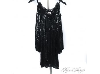 THIS IS STUNNING : VINTAGE TRACY REESE NY 100 SILK BLACK PAILLETTE SEQUIN EMBROIDERED BABYDOLL TOP P