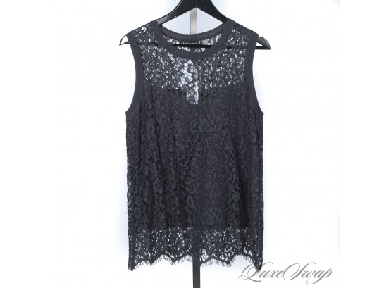 NEW WITH TAGS $150 GENERATION LOVE NYC 'NIA' CHARCOAL LACE ASYMMETRICAL HEM TANK L
