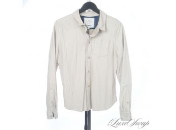 THIS IS SO NICE : LIKE NEW BURNING TORCH PALE BEIGE NAPPA LEATHER UNSTRUCTURED SHIRT JACKET L