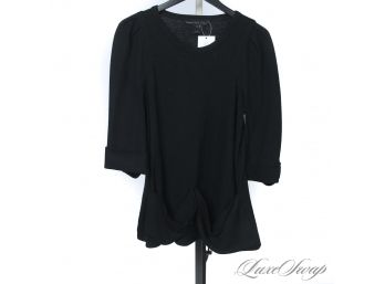 WELL HEY THERE CUTIE PIE : MARC JACOBS BLACK WOOL PINTUCKED SLEEVE CREWNECK KNIT WITH POCKETS! XS
