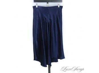 TALK ABOUT TEXTURE! LIKE NEW VINCE CRINKLED SHIMMER SATIN SAPPHIRE BLUE LONG FLOUNCE SKIRT S