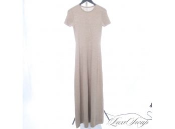 POUNDS OF CASHMERE! MICHAEL KORS COLLECTION (!!) 100 PERCENT CASHMERE TAUPE KNITTED FLOOR LENGTH DRESS S