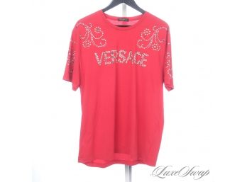 BRAND NEW WITHOUT TAGS AUTHENTIC VERSACE BLACK LABEL RED MENS TEE SHIRT WITH METAL EMBROIDERY M