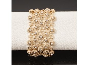 A BEAUTIFUL AND HIGH QUALITY JENNIFER MILLER GOLD TONE BRACELET WITH WEB LINKED CRYSTAL STONES