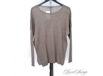 EARTH TONES ARE IMPORTANT : LIKE NEW VINCE SMOKED MOCHA BROWN 100 LINEN SPLIT SIDE BOATNECK SWEATER M
