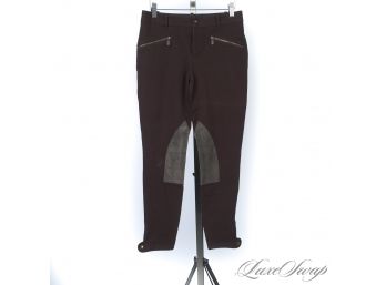 THE FULL EQUESTRIAN VIBE : RALPH LAUREN BROWN STRETCH RIDING PANTS WITH SUEDE KNEE INSETS 4