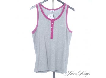 BRAND NEW WITH TAGS AUTHENTIC DOLCE AND GABBANA GREY STRETCH TANK TOP WITH MAGENTA TRIM 5