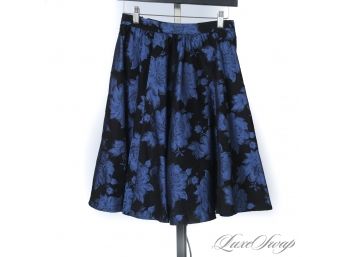 TO DIE FOR : LIKE NEW ALICE AND OLIVIA BLACK CLOQUE AND ROYAL BLUE BROCADE FLORAL FULL SKIRT 2