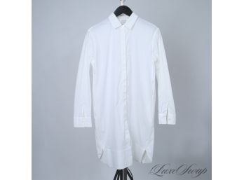 FRESH AND MODERN LIKE NEW LE CIVETTE MADE IN ITALY WHITE STRETCH COTTON LONG BUTTON DOWN SHIRT 44