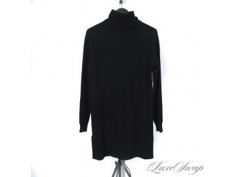 YOU DONT NEED A NAME TO BE LUXE : ANONYMOUS BLACK SUMPTUOUS 100 PERCENT CASHMERE TURTLENECK LONG SWEATER DRESS