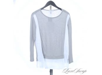 VERY CUTE! LIKE NEW WHYCI MILANO MADE IN ITALY LINEN AND JERSEY ILLUSION GREY AND WHITE SPLIT SIDE POPOVER 44