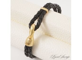 BRAND NEW IN BAG LULU FROST BLACK BRAIDED LEATHER AND BRASS LOBSTER CLAW HOOK MODERN BRACELET