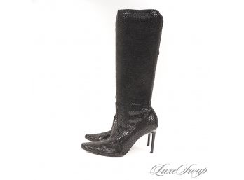 NOW THESE ARE HOT : CASADEI MADE IN ITALY BLACK GLOSS SNAKESKIN EFFECT STRETCH BOOTS 6