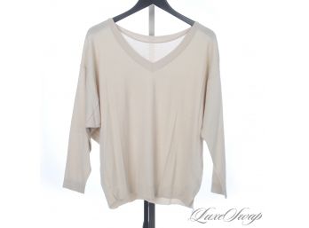 THESE ARE REALLY EXPENSIVE! MALO MADE IN ITALY PALE BEIGE SUPERSOFT WOOL OVERSIZED VNECK SWEATER 38