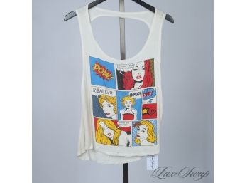 ART LOVERS HERE YOU GO : DAVIDA MADE IN USA THIN SOFT WHITE ROY LICHTENSTEIN CRYSTAL EMBELLISHED TANK TOP L