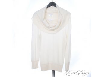 THIS IS GORGEOUS : LAMBERTO LOSANI MADE IN ITALY CREAM 100 CASHMERE OVERSIZE SHAWL TURTLENECK SWEATER XS